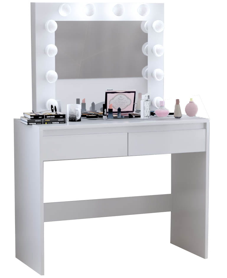 TOALETKA DO MAKIJAŻU Z LUSTREM OŚWIETLENIEM LED SZUFLADY TABORET ZESTAW - obrazek 4