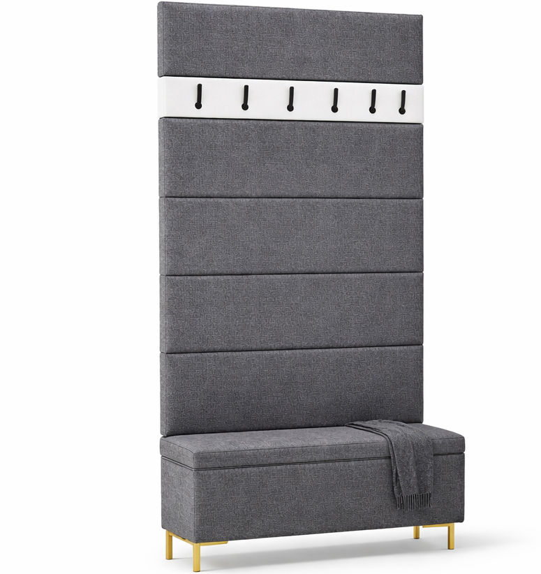 Zestaw Przedpokój LUI Szafka na Buty z Siedziskiem, Tapicerowane Panele i Wieszak Welur granatowy - obrazek 11