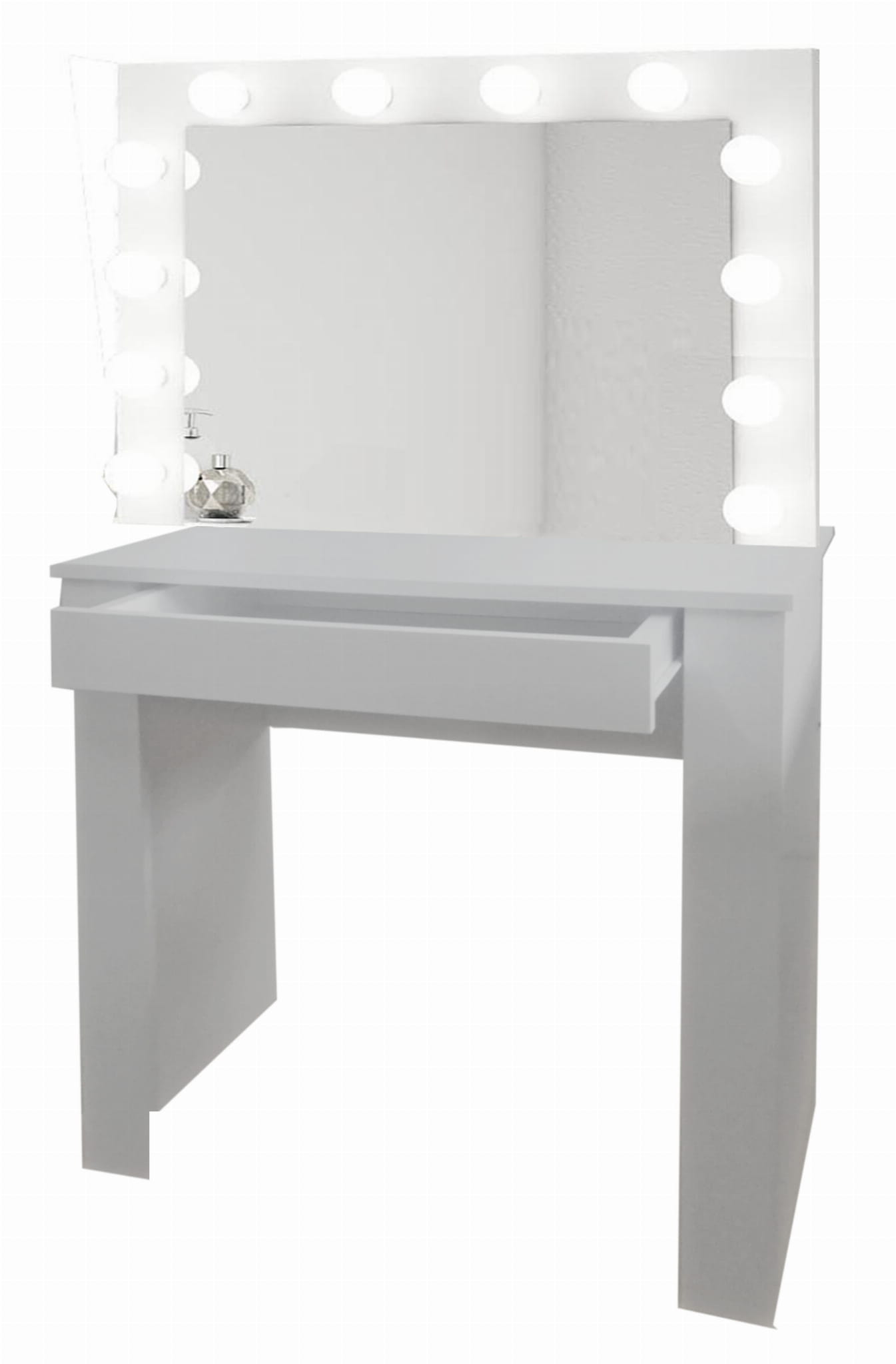 TOALETKA LUSTRO DO MAKIJAŻU WIZAŻU Z OŚWIETLENIEM 12X LED BETI1 Taboret tapicerowany - obrazek 11