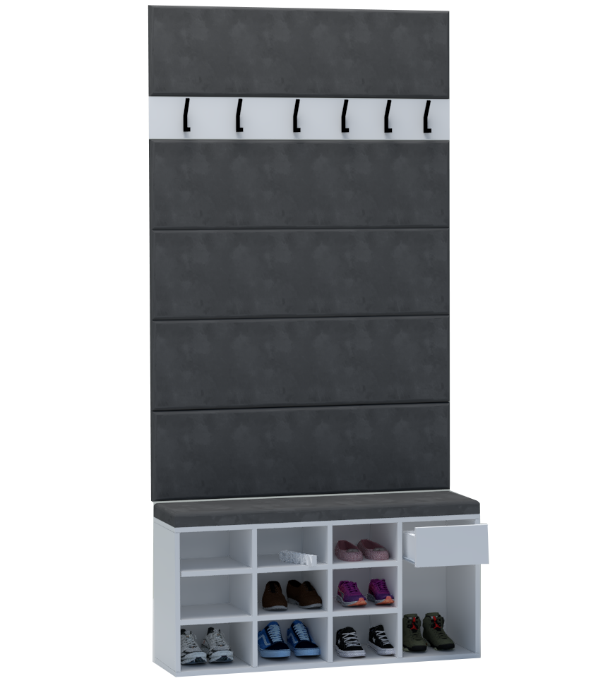 Zestaw Przedpokój LEO Szafka na Buty z Siedziskiem, Tapicerowane Panele i Wieszak - obrazek 18