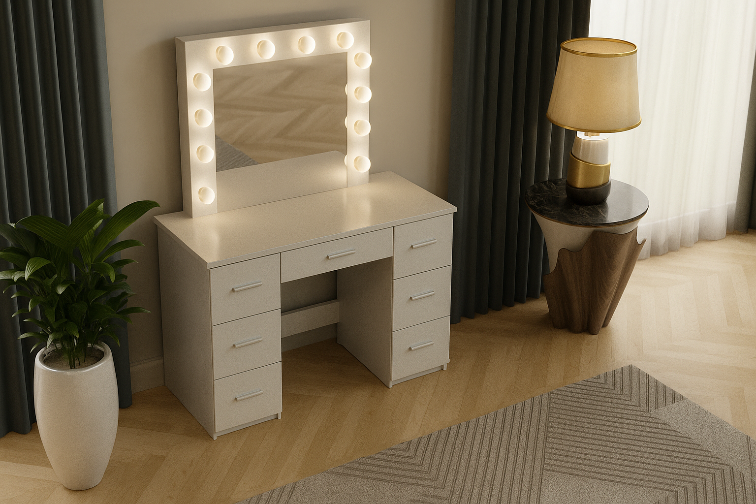 TOALETKA kosmetyczna BIAŁA z lustrem 12 LED wizaż BETI7S - obrazek 9