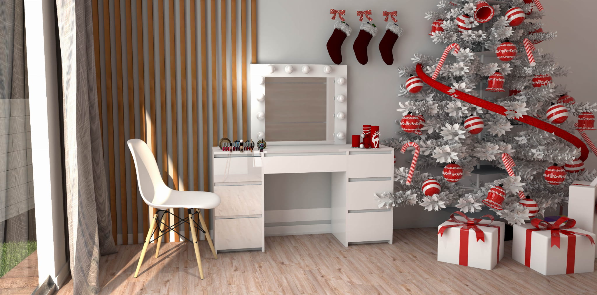 TOALETKA kosmetyczna BIAŁA z lustrem 12 LED BETI7 TABORET - obrazek 11