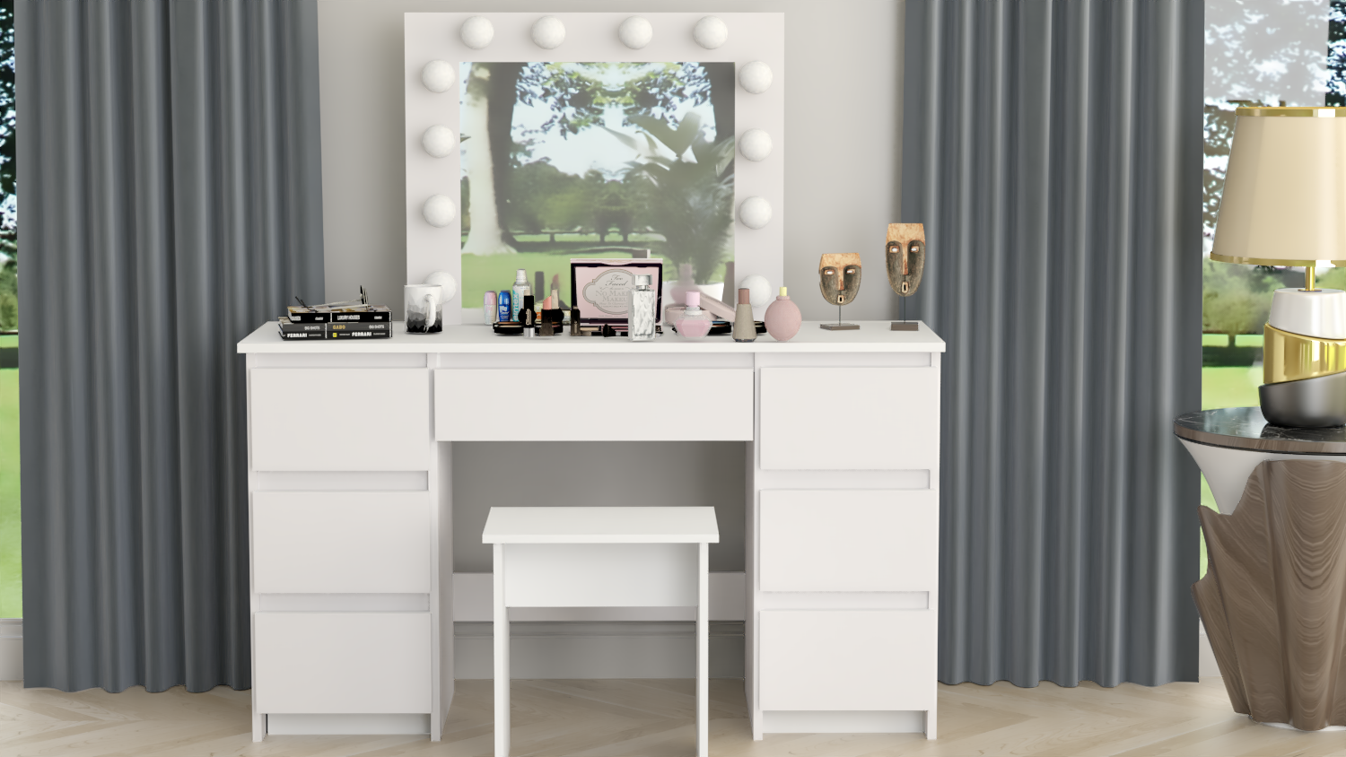 TOALETKA kosmetyczna BIAŁA z lustrem 12 LED BETI7 TABORET - obrazek 3