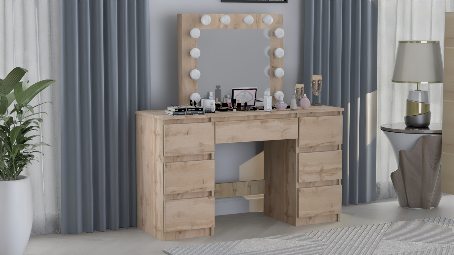 TOALETKA kosmetyczna z lustrem 12 LED wizaż BETI7 DĄB CRAFT - obrazek 2