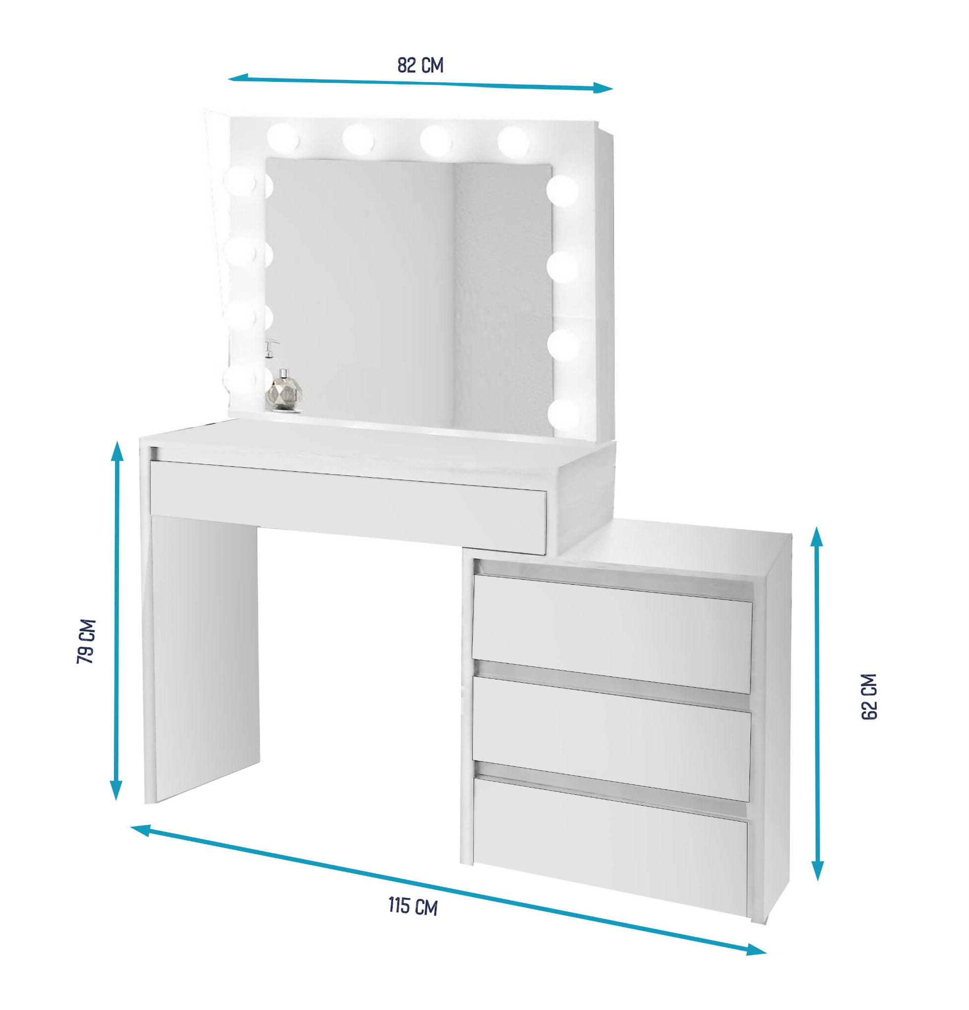 TOALETKA KOSMETYCZNA LUSTRO Z OŚWIETLENIEM 12x LED TABORET tapicerowany - obrazek 6