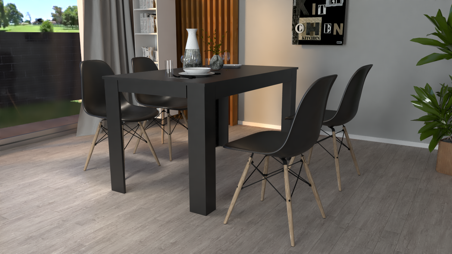Stół + 4 Krzesła Nowoczesny Skandynawski Styl Czarny - obrazek 2