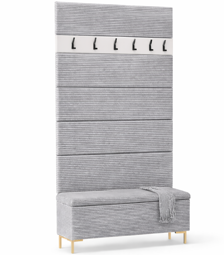 Zestaw Przedpokój LUI Szafka na Buty z Siedziskiem, Tapicerowane Panele i Wieszak Beżowy - obrazek 18