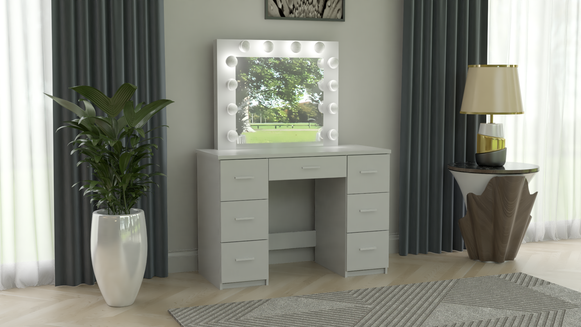 TOALETKA kosmetyczna BIAŁA z lustrem 12 LED wizaż BETI7S - obrazek 3