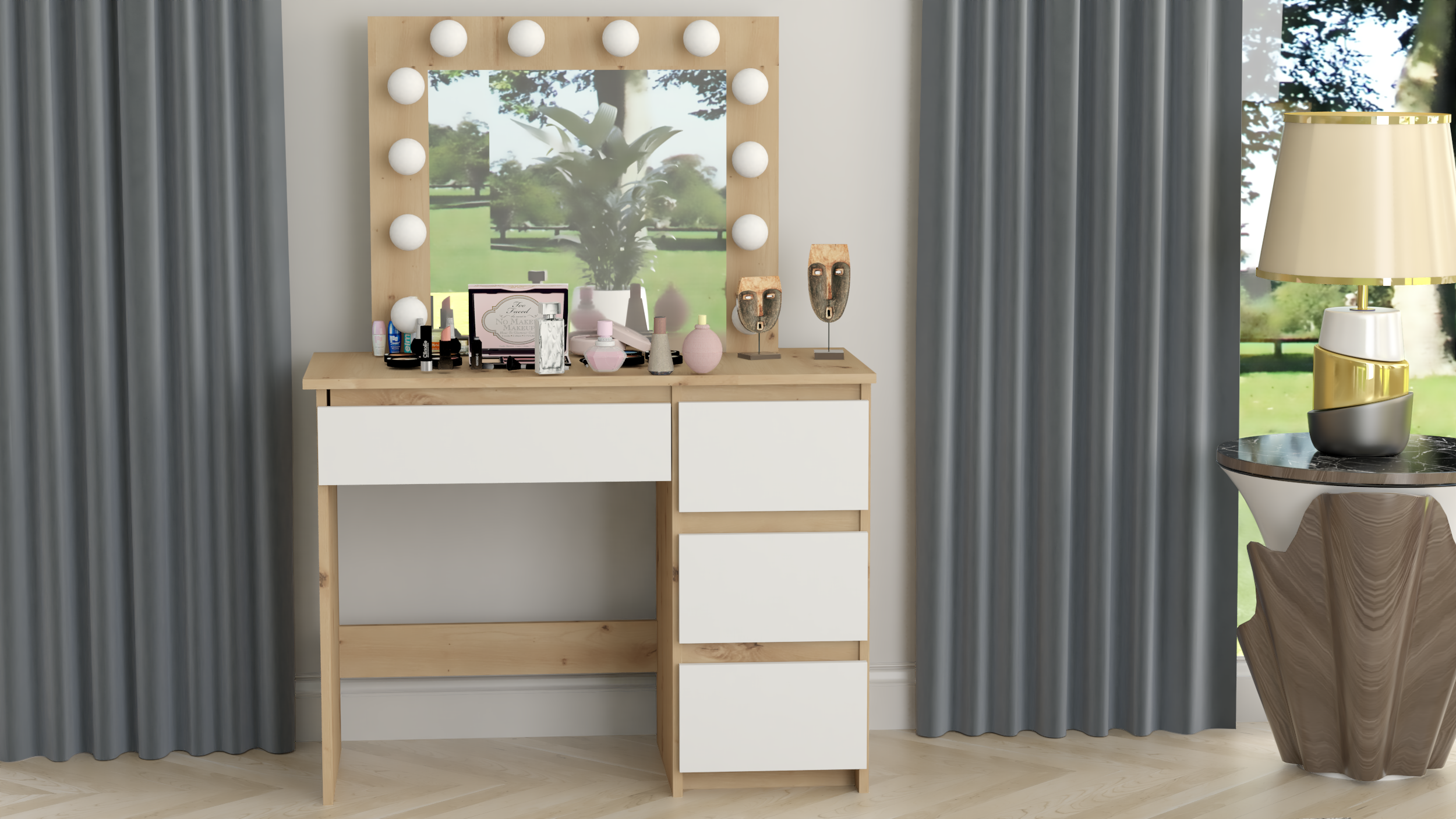 TOALETKA KOSMETYCZNA LUSTRO Z OŚWIETLENIEM 12x LED DĄB ARTISAN - obrazek 3