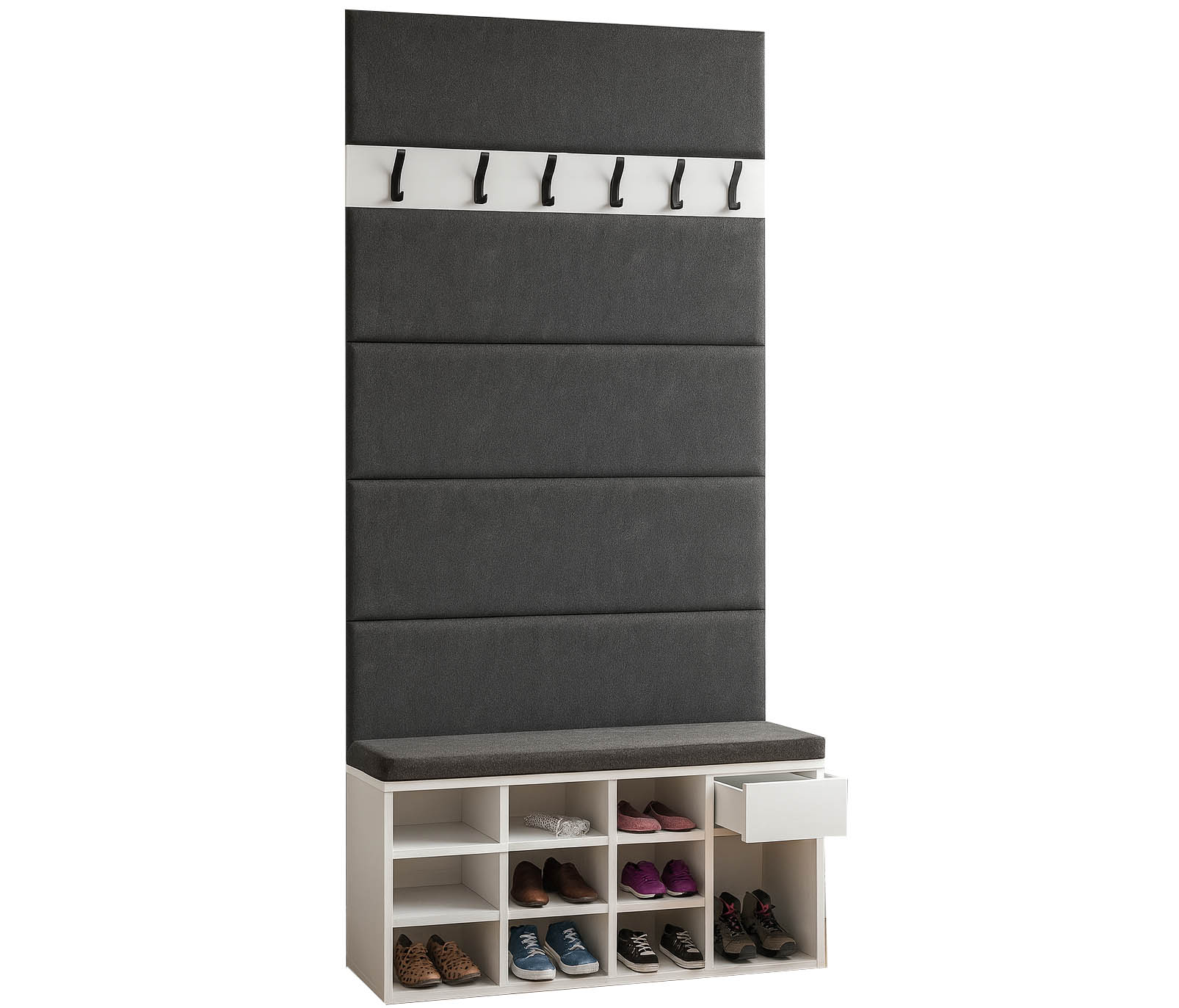 Zestaw Przedpokój LEO Szafka na Buty z Siedziskiem, Tapicerowane Panele i Wieszak - obrazek 5