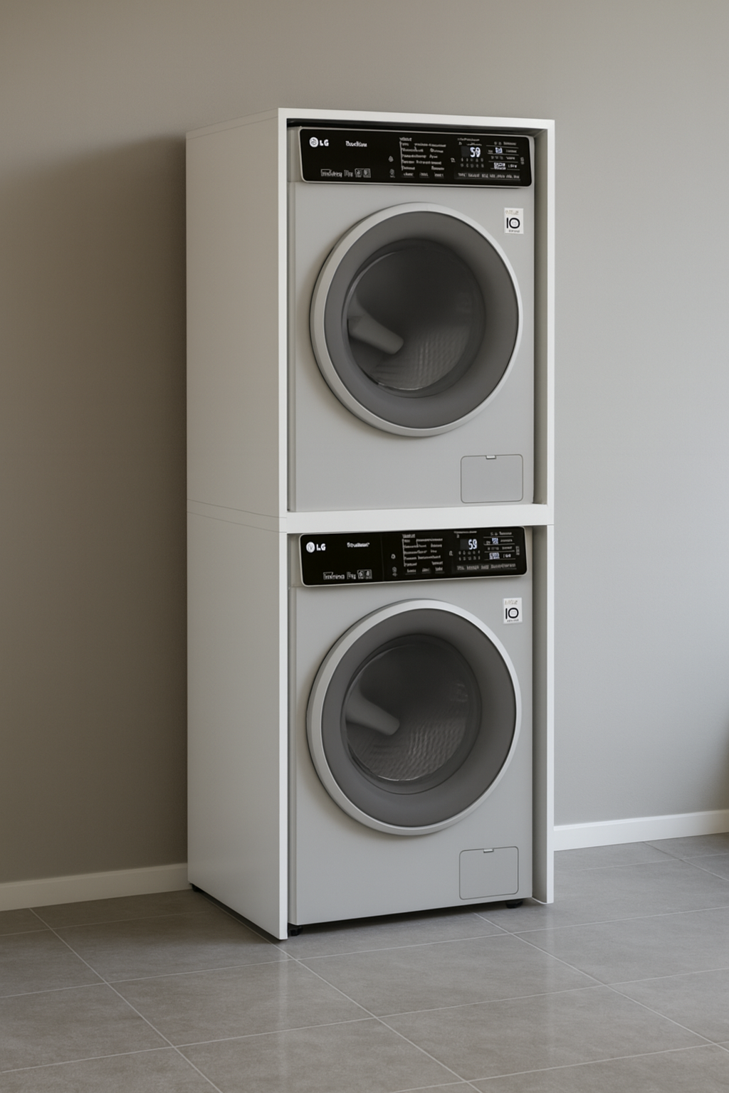 Szafka na Pralkę i Suszarkę do Łazienki - Regał Słupek Biały z Półkami do Pralni - obrazek 3