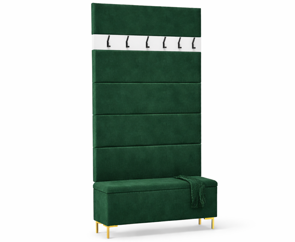 Zestaw Przedpokój LUI Szafka na Buty z Siedziskiem, Tapicerowane Panele i Wieszak Sztruks ZIELEŃ POSO - obrazek 11