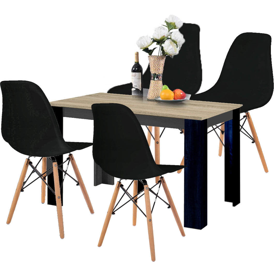Stół + 4 Krzesła Nowoczesny Skandynawski Styl Czarny sonoma