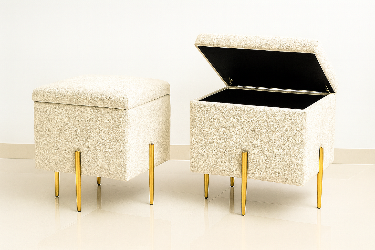 Pufa SOX otwierana ze schowkiem welurowa kufer tapicerowany glamour na złotych nogach do salonu i sypialni Czarny - obrazek 4