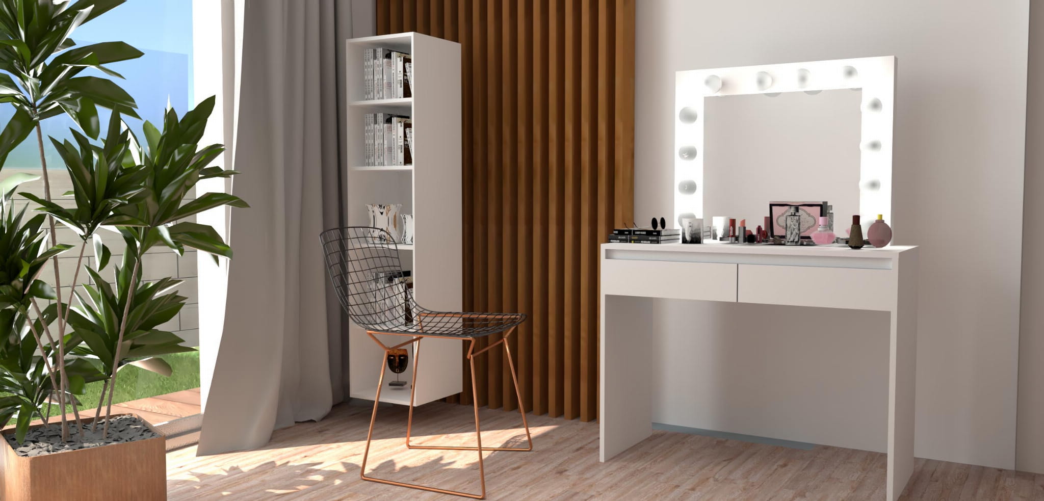 TOALETKA DO MAKIJAŻU Z LUSTREM OŚWIETLENIEM LED SZUFLADY TABORET ZESTAW - obrazek 8