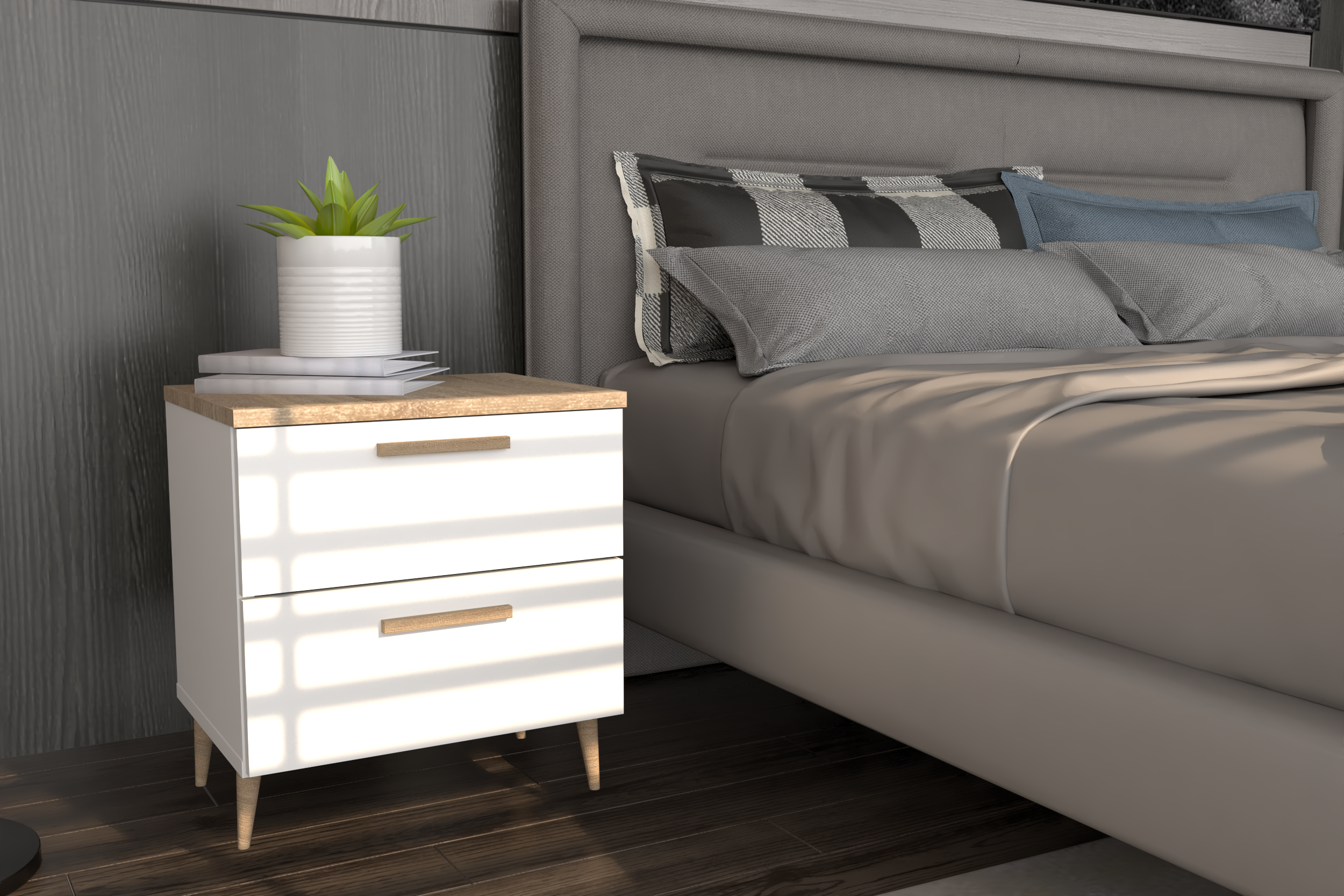 Szafka Nocna w stylu skandynawskim 2 szt NOE Biała - obrazek 7