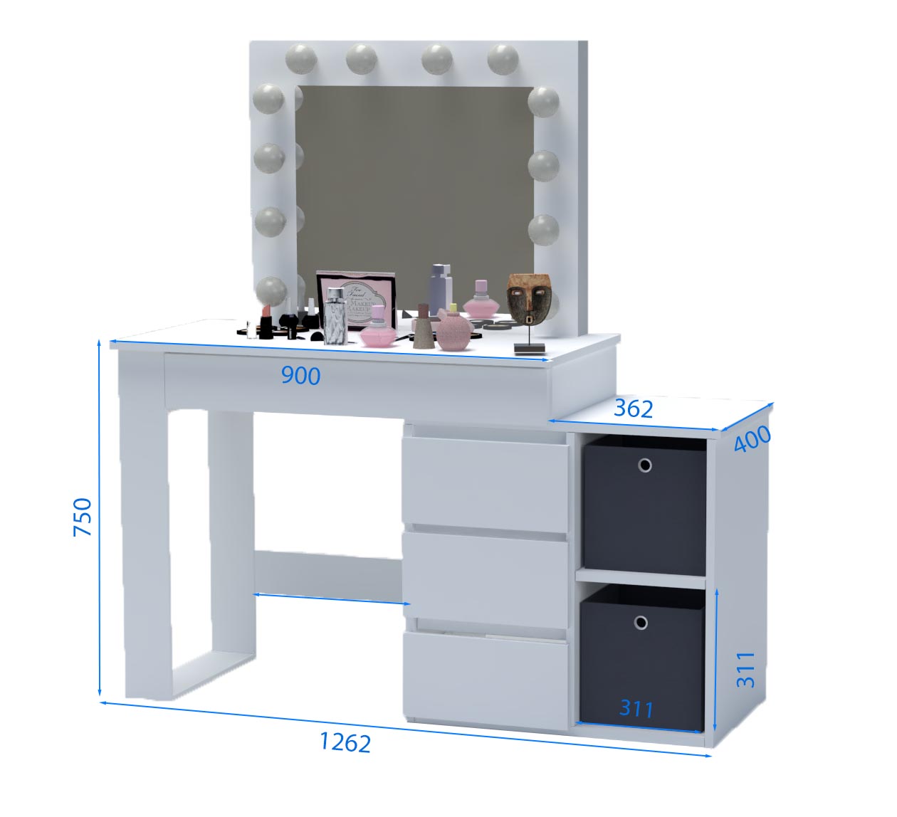 TOALETKA KOSMETYCZNA LUSTRO Z OŚWIETLENIEM 12x LED LIVIA - obrazek 2