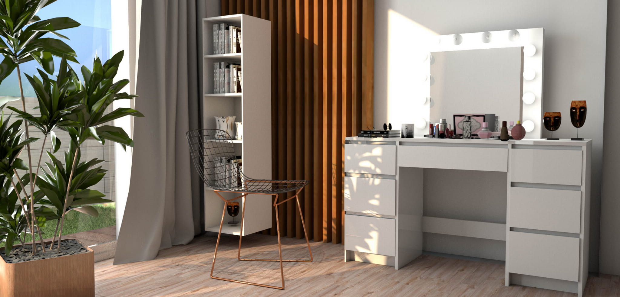 TOALETKA kosmetyczna BIAŁA z lustrem 12 LED BETI7 TABORET - obrazek 9