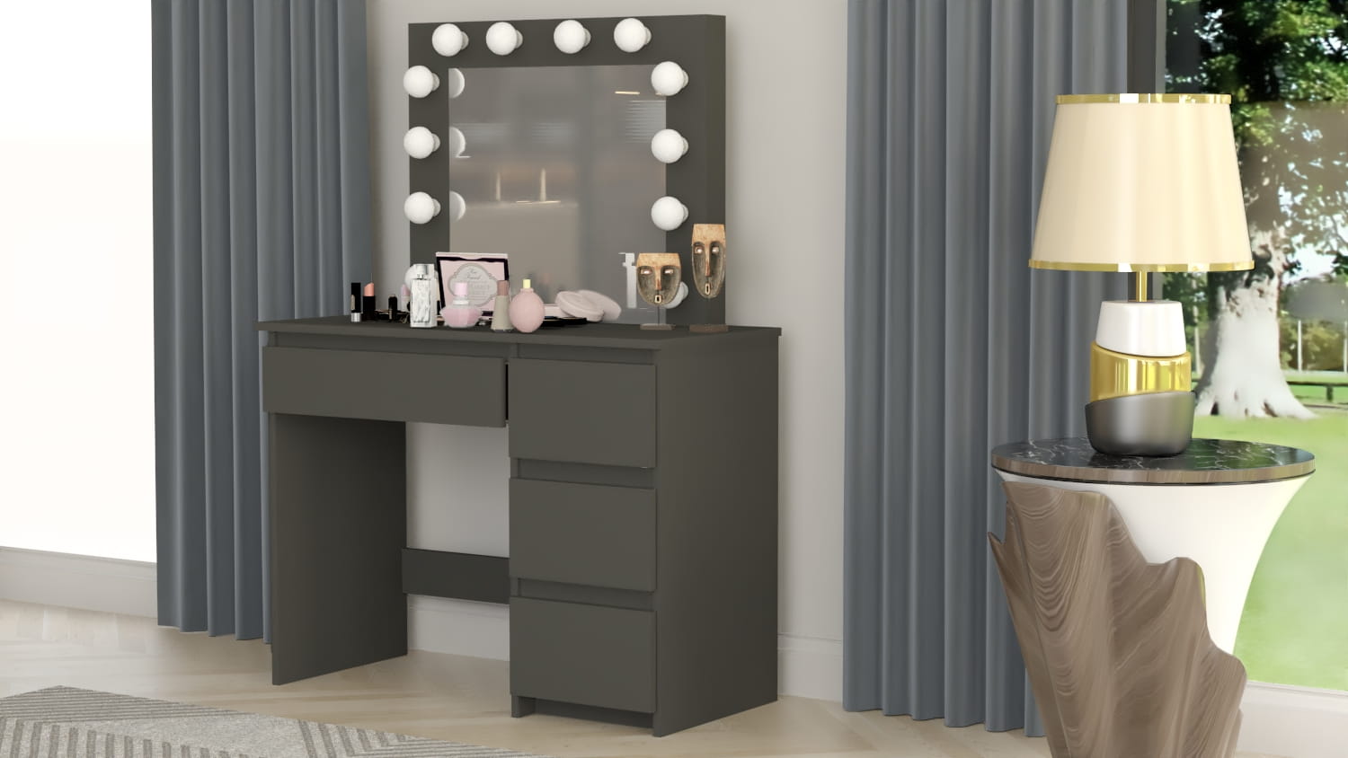 TOALETKA KOSMETYCZNA LUSTRO Z OŚWIETLENIEM 12x LED czarna - obrazek 2