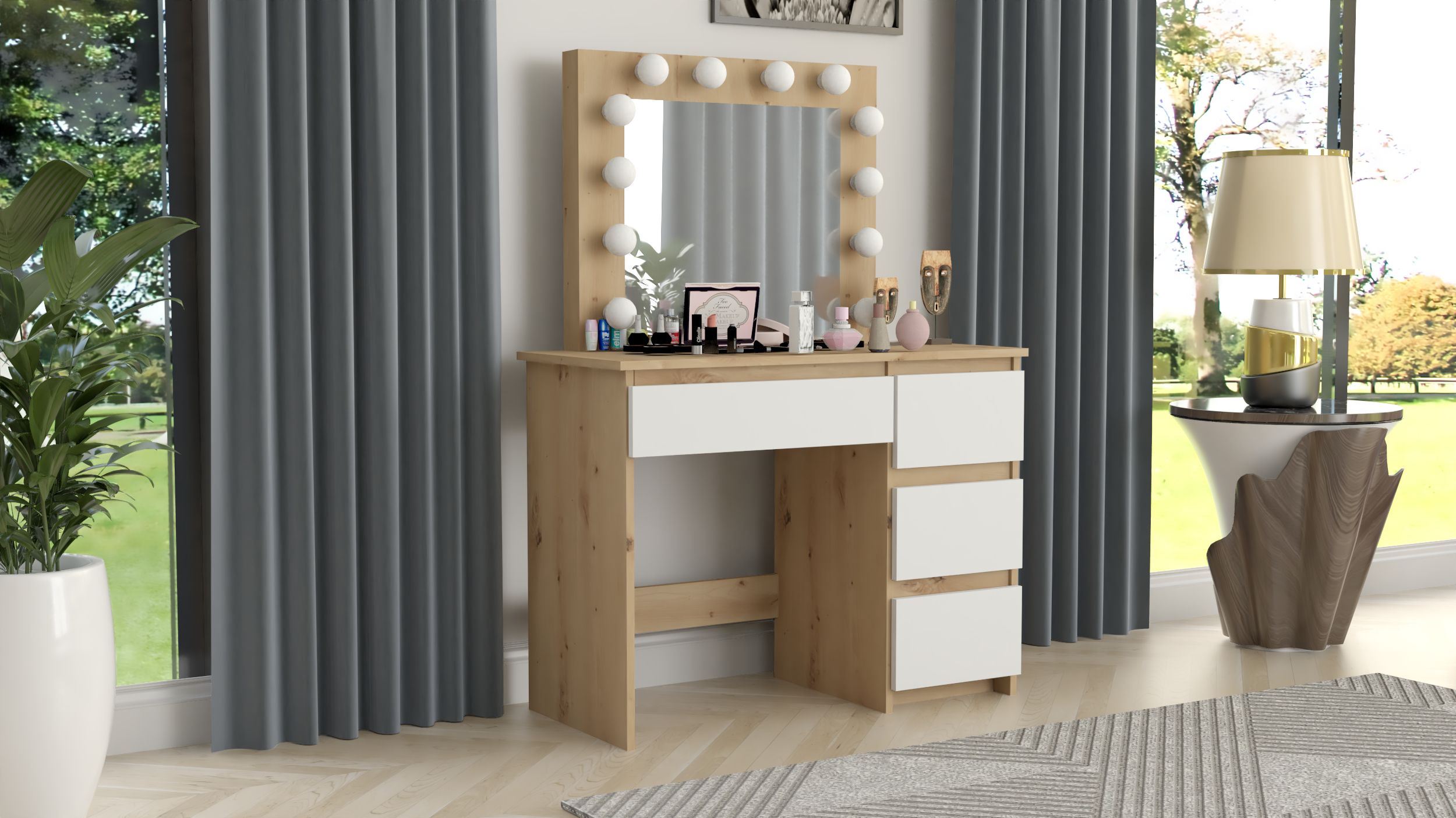 TOALETKA KOSMETYCZNA LUSTRO Z OŚWIETLENIEM 12x LED DĄB ARTISAN - obrazek 2