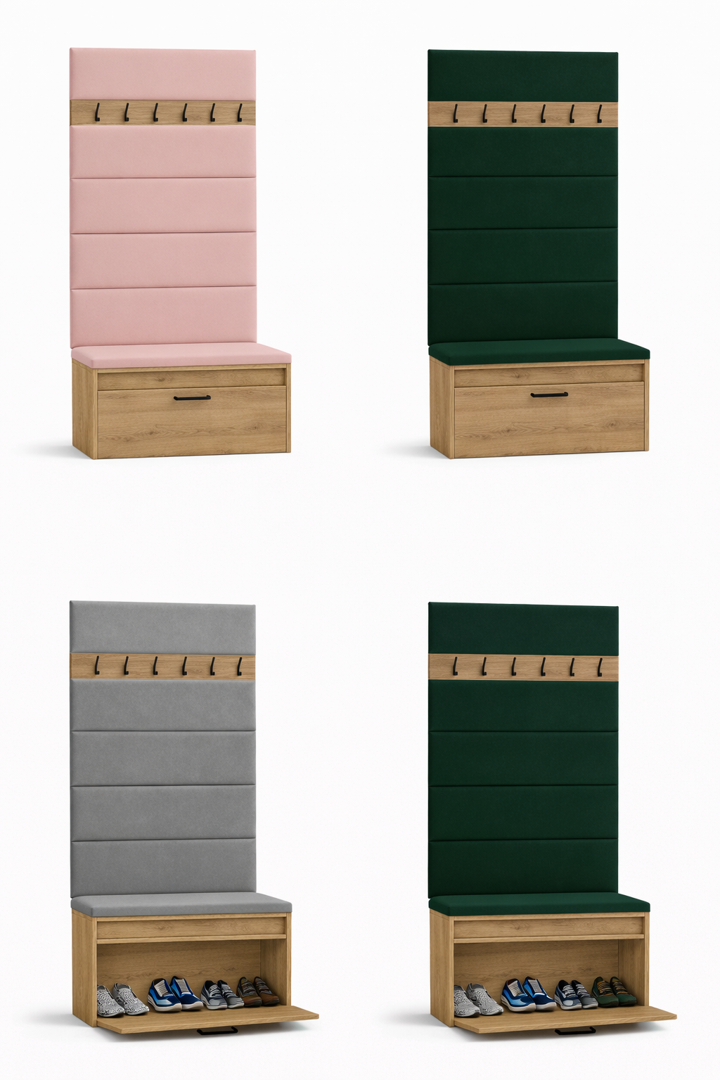 Zestaw Przedpokój IGO Szafka na Buty z Siedziskiem, Tapicerowane Panele i Wieszak Dąb Craft - obrazek 5