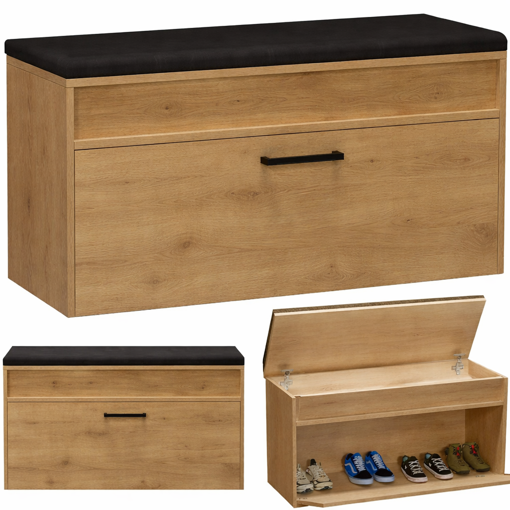 Zestaw Przedpokój IGO Szafka na Buty z Siedziskiem, Tapicerowane Panele i Wieszak Dąb Craft - obrazek 2
