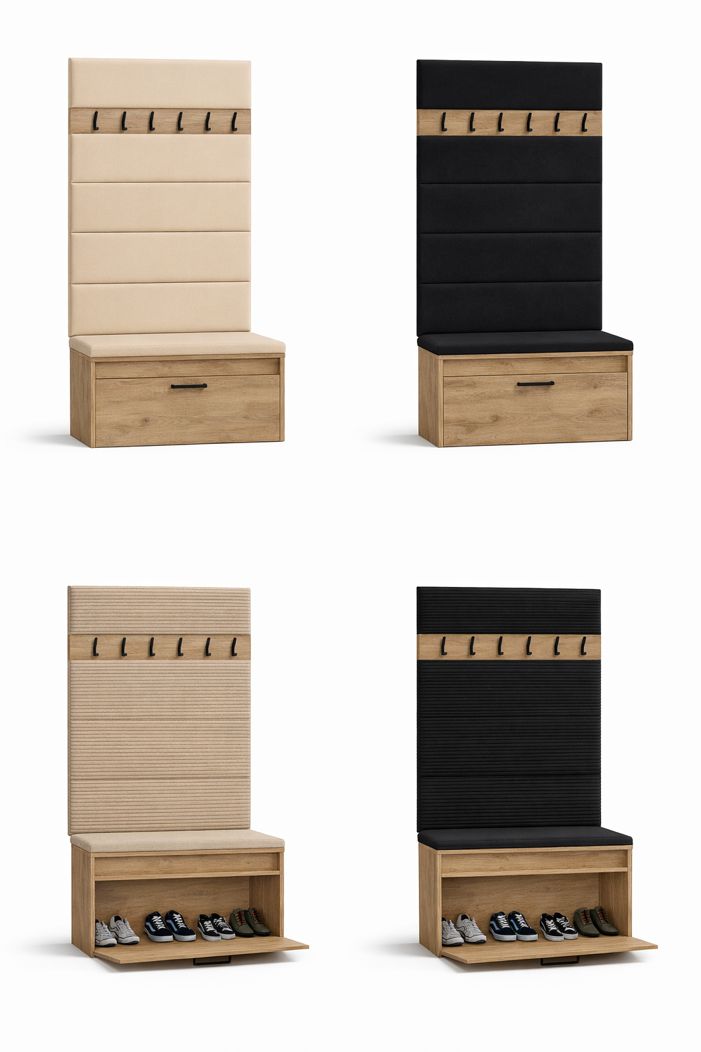 Zestaw Przedpokój IGO Szafka na Buty z Siedziskiem, Tapicerowane Panele i Wieszak Dąb Craft - obrazek 4