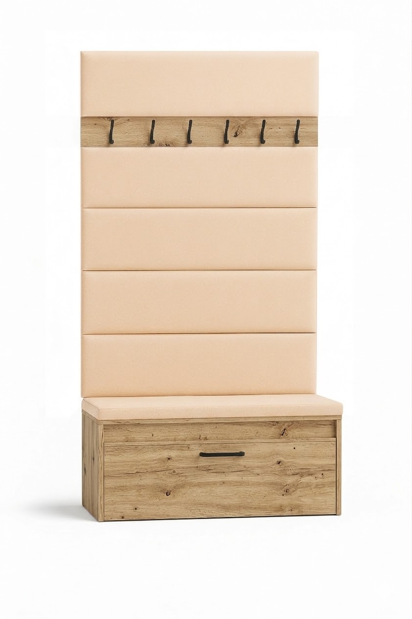 Zestaw Przedpokój IGO Szafka na Buty z Siedziskiem, Tapicerowane Panele i Wieszak Dąb Craft - obrazek 19