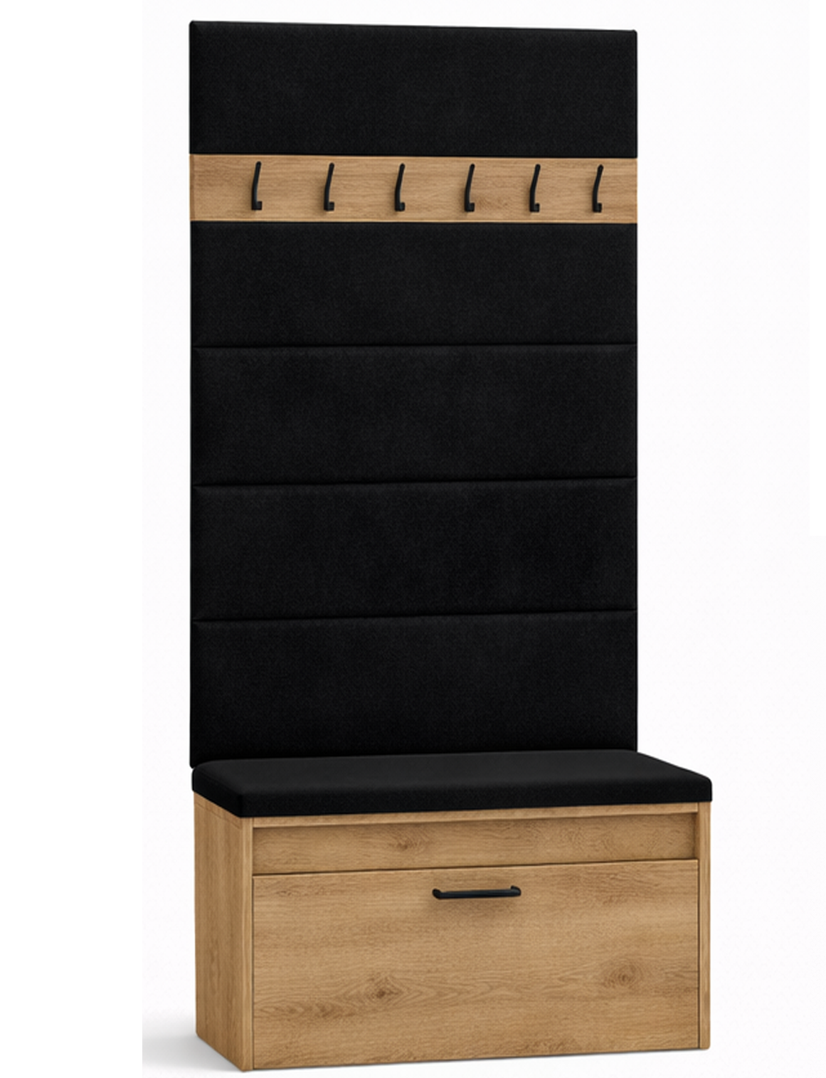 Zestaw Przedpokój IGO Szafka na Buty z Siedziskiem, Tapicerowane Panele i Wieszak Dąb Craft