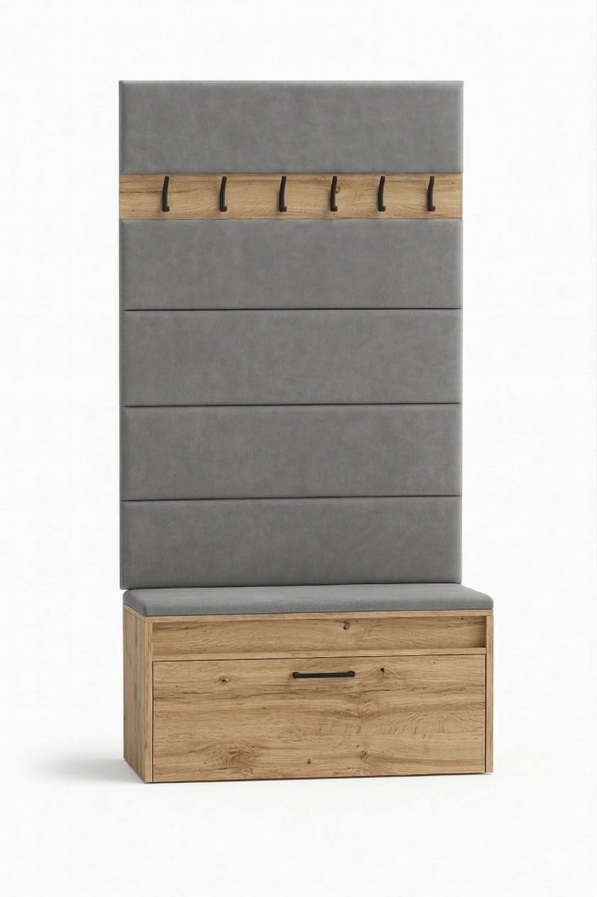 Zestaw Przedpokój IGO Szafka na Buty z Siedziskiem, Tapicerowane Panele i Wieszak Dąb Craft - obrazek 20