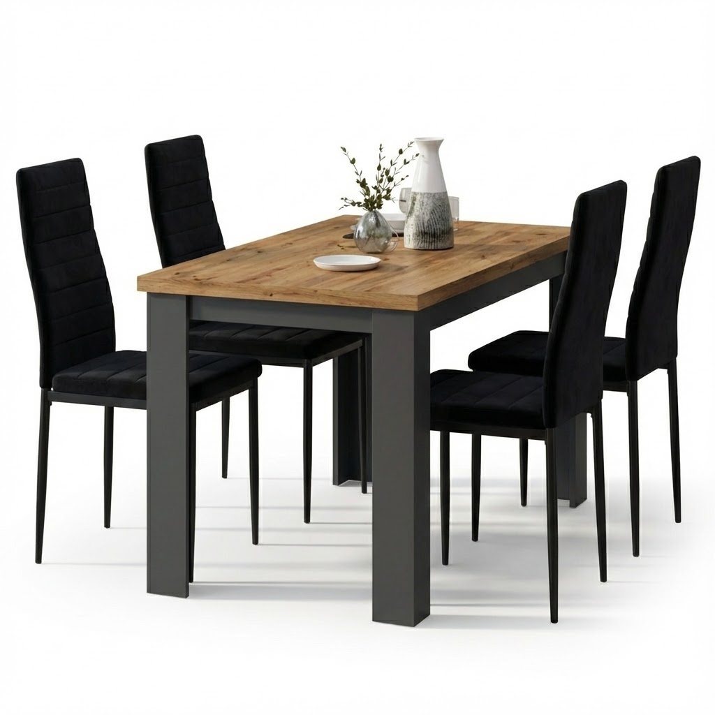 Nowoczesny zestaw do jadalni kuchni STÓŁ i 4 KRZESŁA Viki Dąb CRAFT